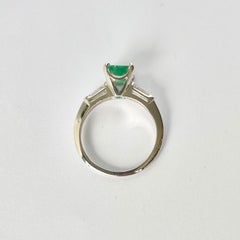 Vintage Emerald and Diamond 14 Carat White Gold Solitaire Ring