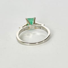 Vintage Emerald and Diamond 14 Carat White Gold Solitaire Ring
