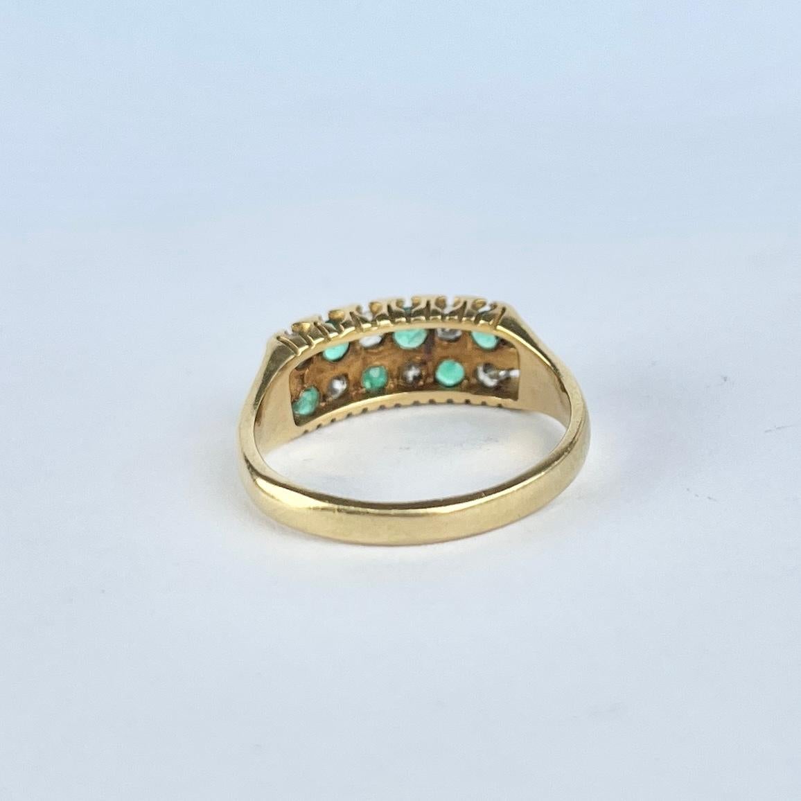 Women's Vintage Emerald and Diamond 18 Carat Gold Band