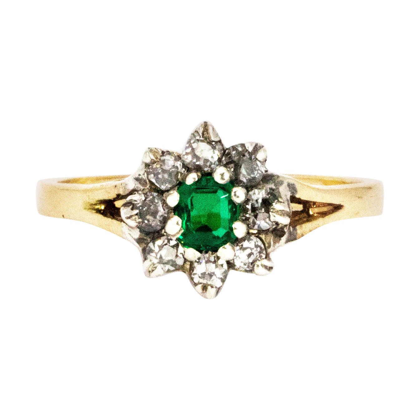 Vintage Emerald and Diamond 18 Carat Gold Cluster
