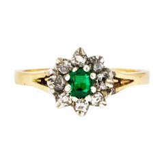 Vintage Emerald and Diamond 18 Carat Gold Cluster