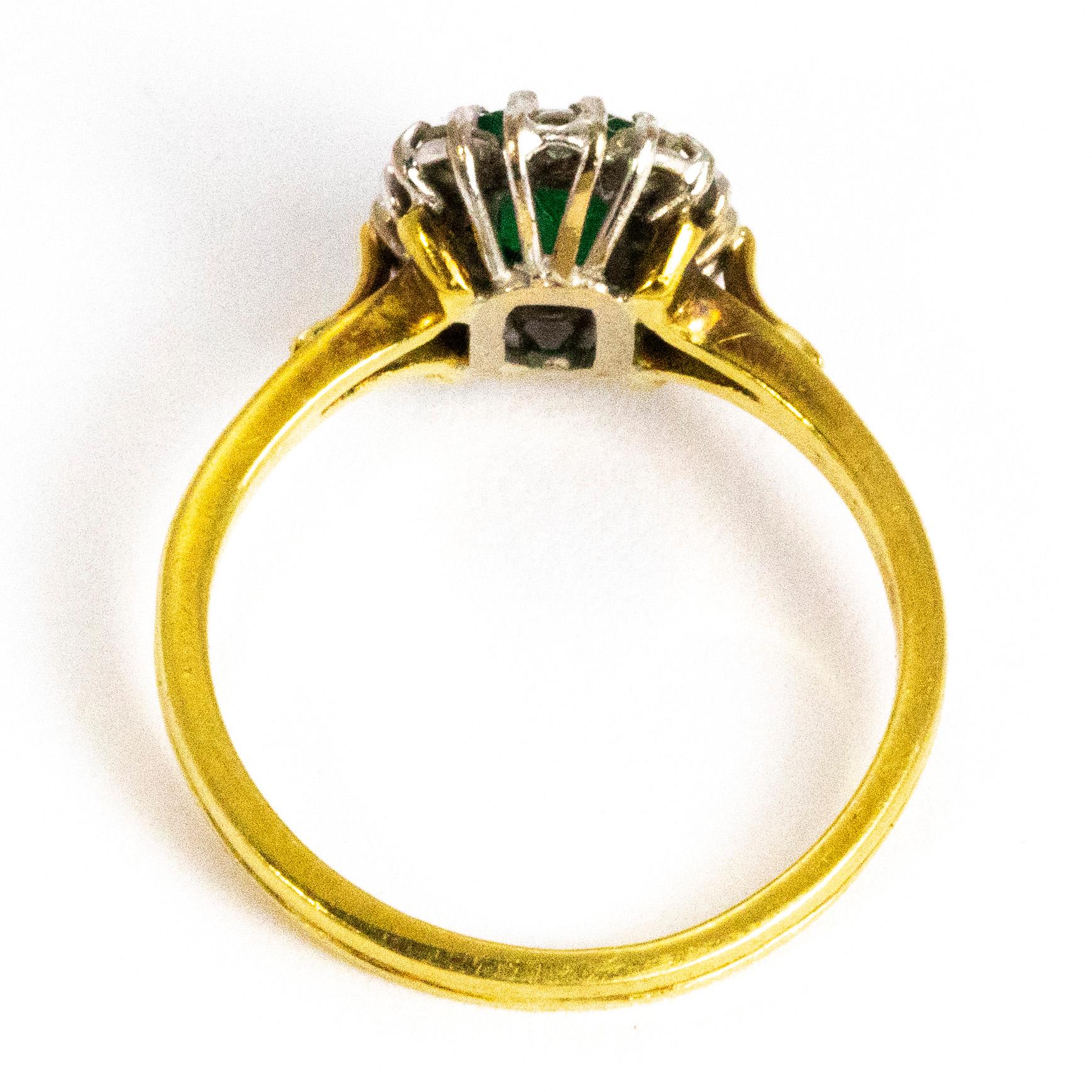 Women's Vintage Emerald and Diamond 18 Carat Gold Cluster Ring