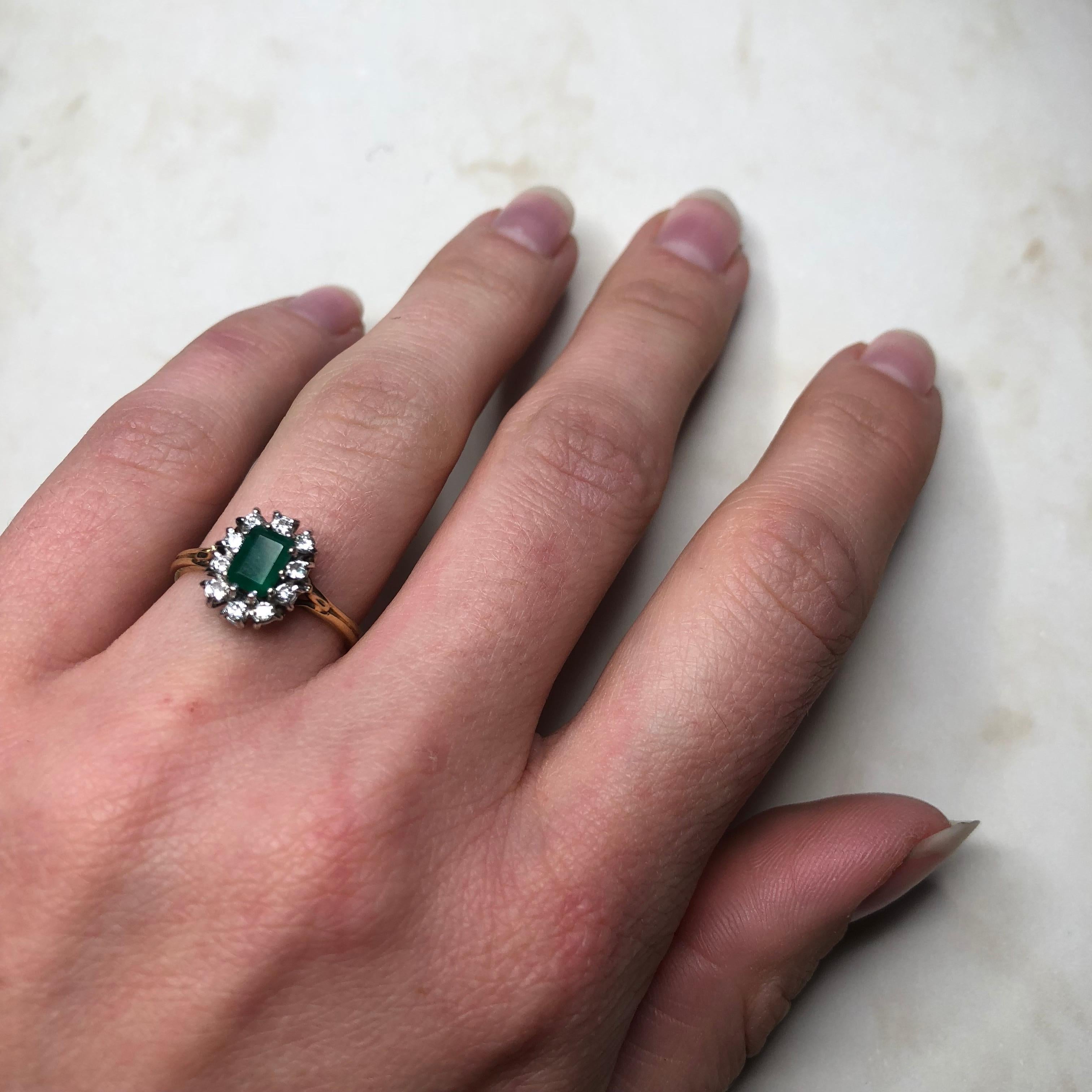 Vintage Emerald and Diamond 18 Carat Gold Cluster Ring 1