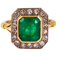 Vintage Emerald and Diamond 18 Carat Gold Cluster Ring