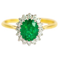 Vintage Emerald and Diamond 18 Carat Gold Cluster Ring