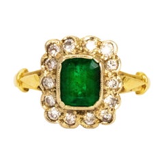 Vintage Emerald and Diamond 18 Carat Gold Cluster Ring