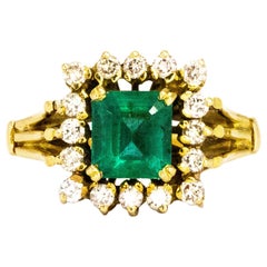 Vintage Emerald and Diamond 18 Carat Gold Cluster Ring Vintage Emerald and Diamond 18 Carat Gold Cluster Ring