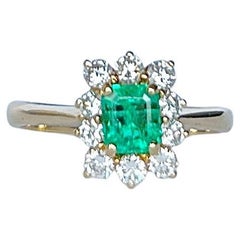 Vintage 18 Karat Gold Cluster-Ring mit Smaragd und Diamant