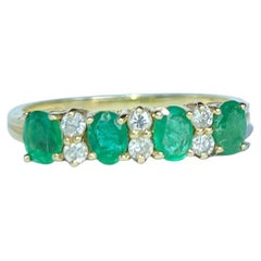 Vintage Emerald and Diamond 18 Carat Gold Four Stone Ring