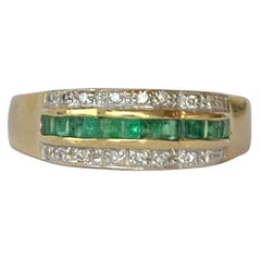 Vintage Emerald and Diamond 18 Carat Gold Half Eternity Band