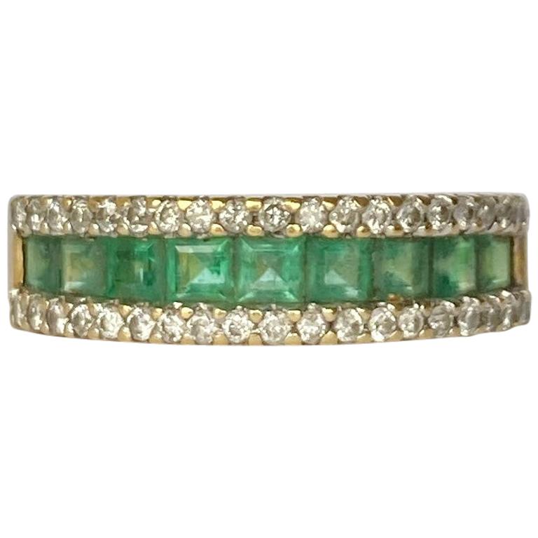 Vintage Emerald and Diamond 18 Carat Gold Half Eternity Band