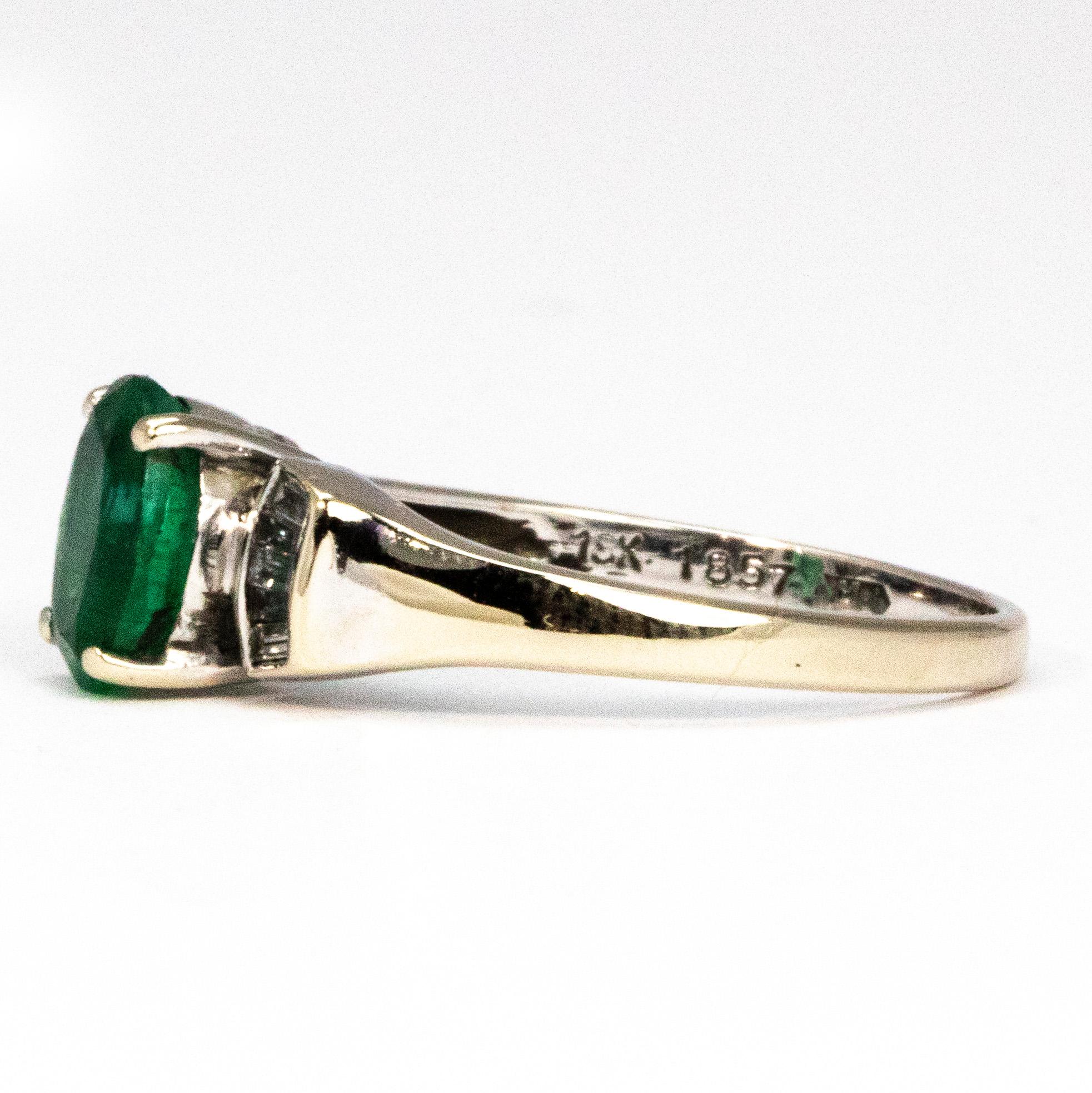 Modern Vintage Emerald and Diamond 18 Carat Gold Ring