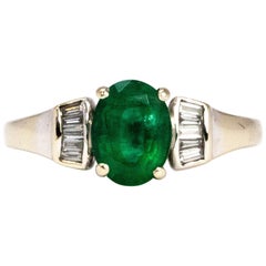 Vintage Emerald and Diamond 18 Carat Gold Ring