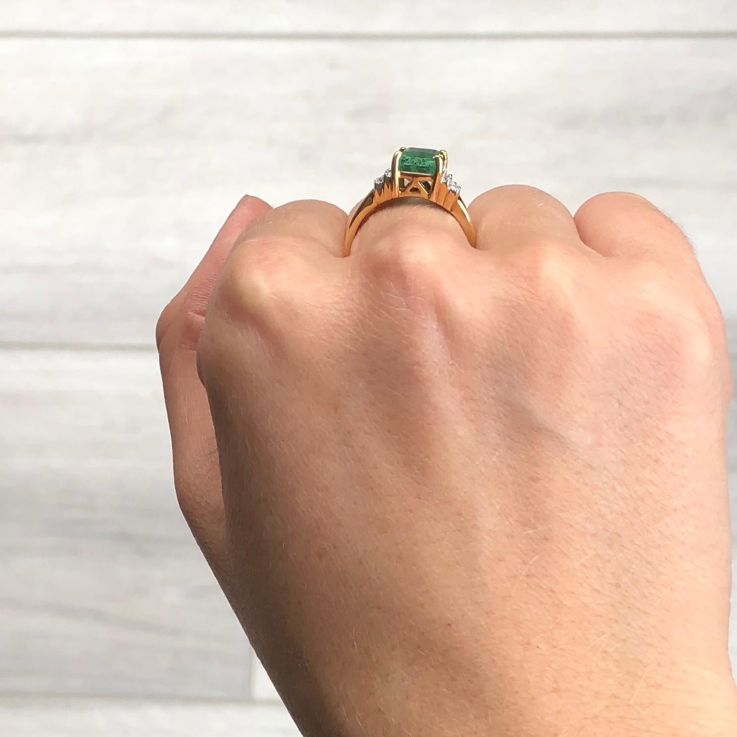 Women's Vintage Emerald and Diamond 18 Carat Gold Solitaire Ring