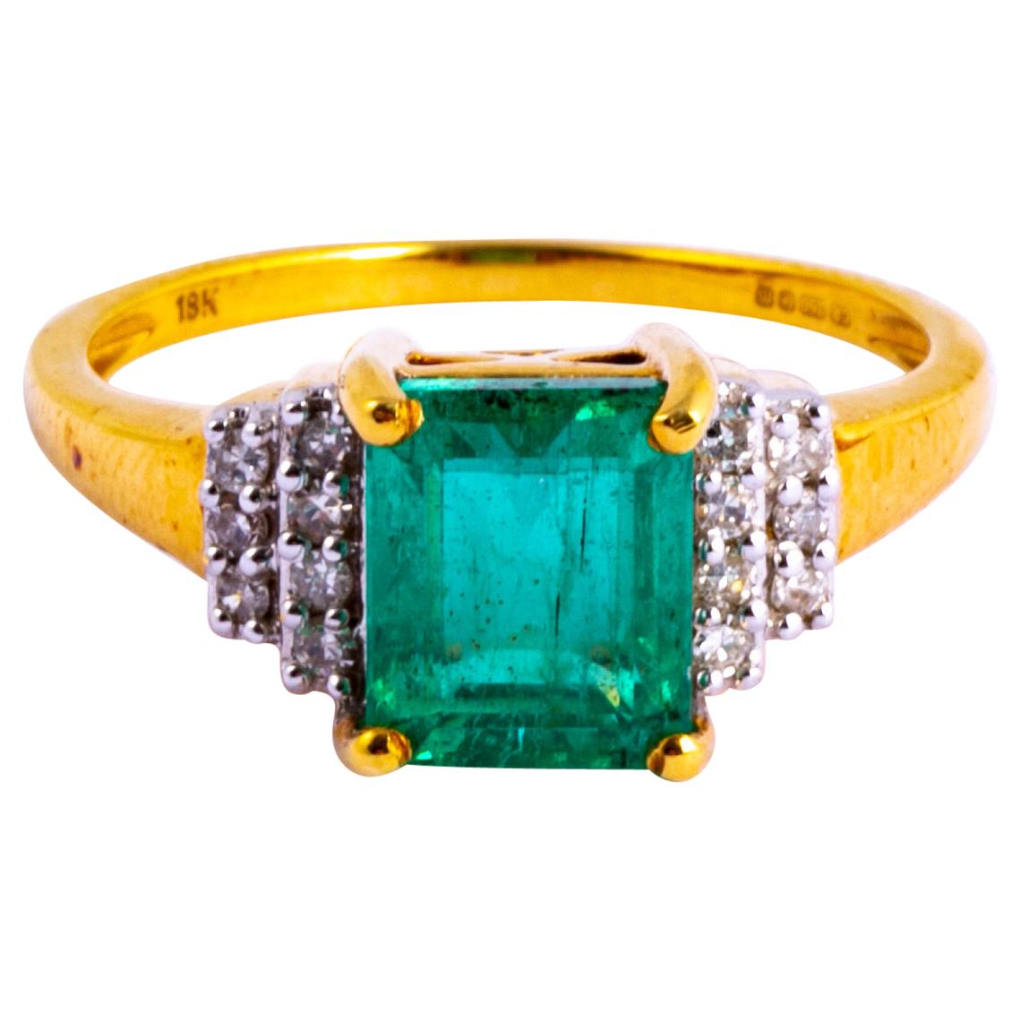 Vintage Emerald and Diamond 18 Carat Gold Solitaire Ring
