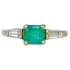 Vintage Emerald and Diamond 18 Carat Gold Solitaire Ring