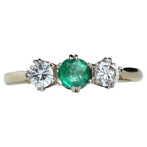 Vintage Emerald and Diamond 18 Carat Gold Three-Stone Ring