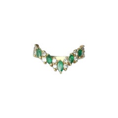 Vintage Emerald and Diamond 18 Carat Gold Wishbone Ring