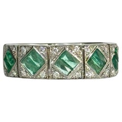 Vintage Smaragd und Diamant 18 Karat Weißgold Band