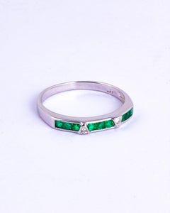 Vintage Emerald and Diamond 18 Carat White Gold Half Eternity Band