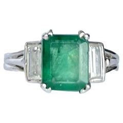 Vintage Emerald and Diamond 18 Carat White Gold Solitaire Ring