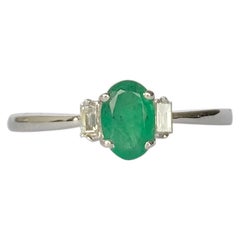 Vintage Emerald and Diamond 18 Carat White Gold Three-Stone Ring