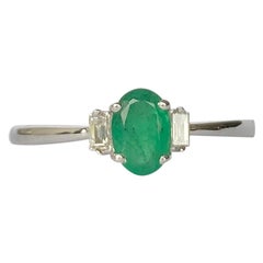 Vintage Emerald and Diamond 18 Carat White Gold Three-Stone Ring