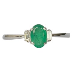 Vintage Emerald and Diamond 18 Carat White Gold Three-Stone Ring