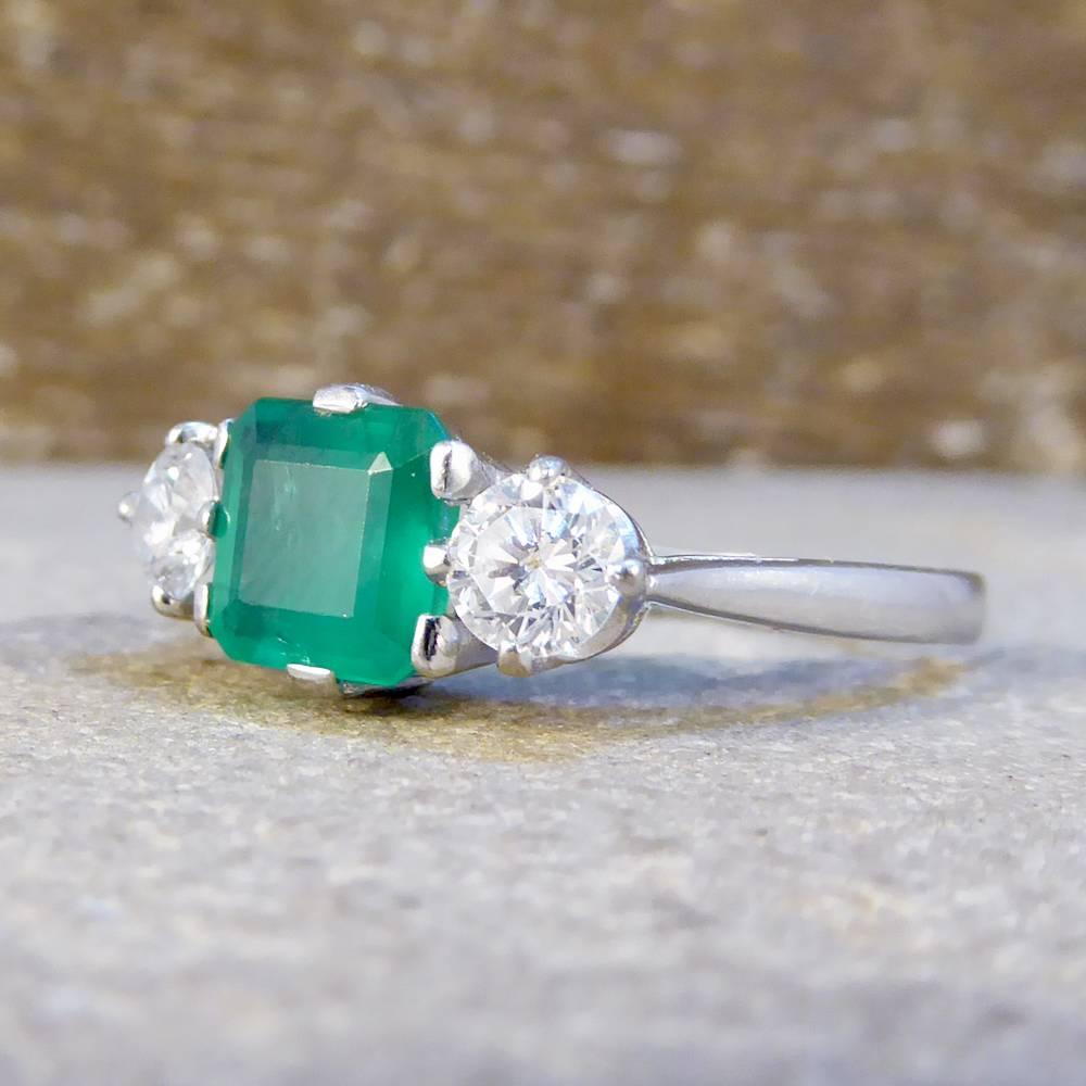 Women's Vintage Emerald and Diamond 18 Carat White Gold Ring