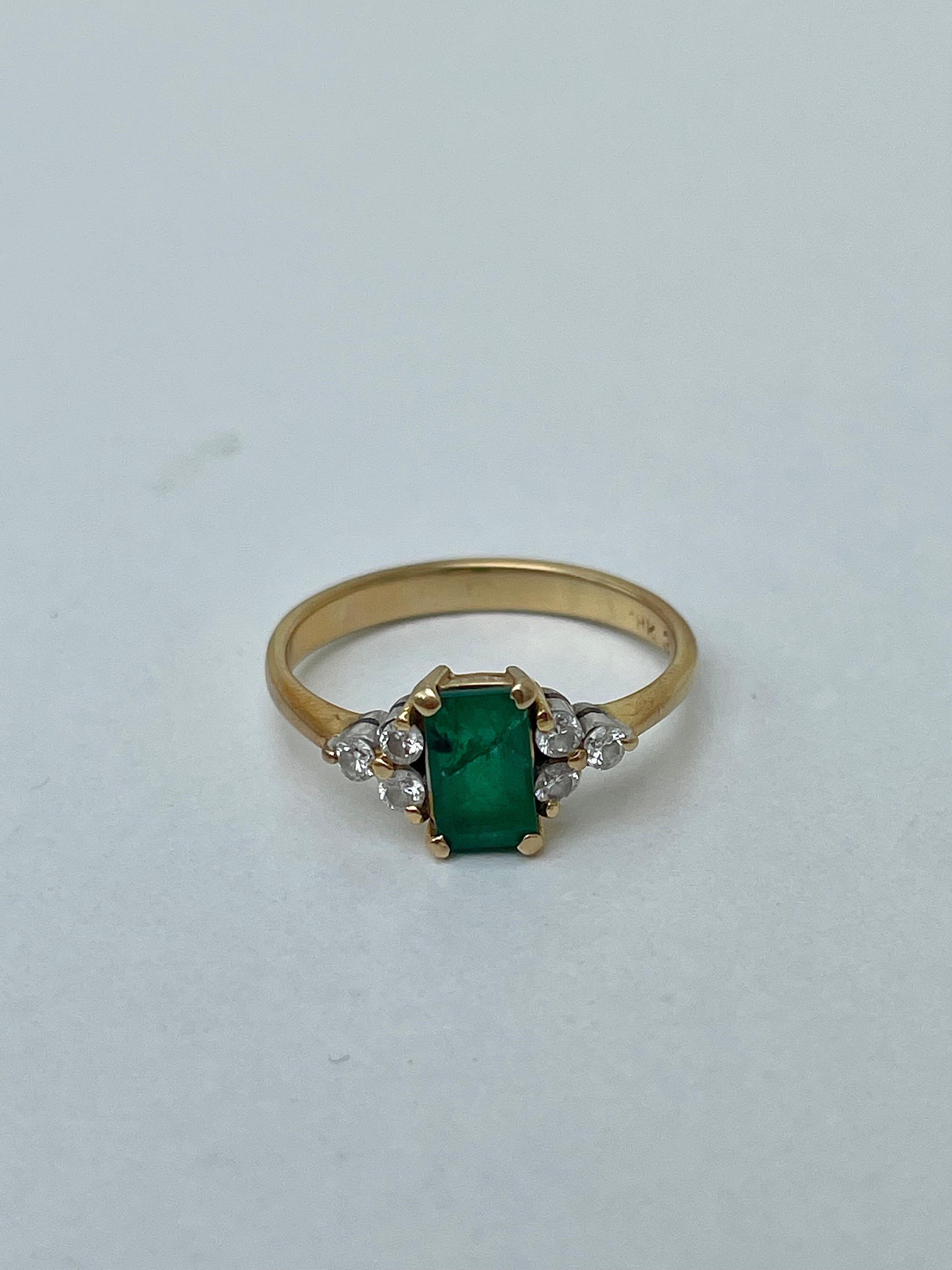 Vintage Smaragd und Diamant 18ct Gelbgold Ring für Damen oder Herren