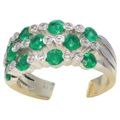 Vintage Emerald and Diamond 18K White Gold Ring