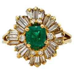 Vintage Emerald and Diamond 18k Yellow Gold Ballerina Ring
