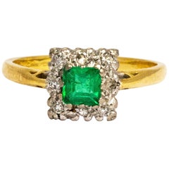 Vintage Emerald and Diamond 9 Carat Cluster Ring
