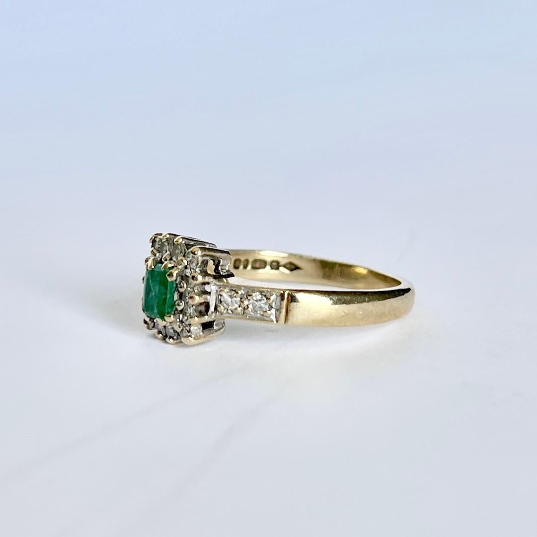 Women's Vintage Emerald and Diamond 9 Carat Gold Cluster Ring