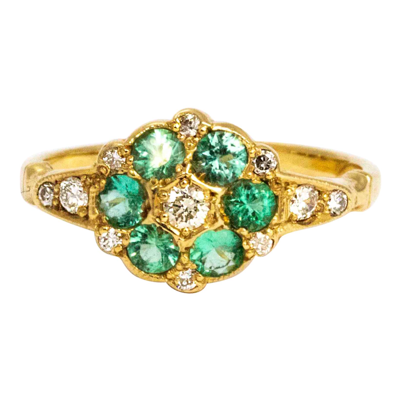 Vintage Emerald and Diamond 9 Carat Gold Cluster Ring