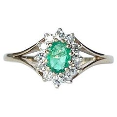 Vintage Emerald and Diamond 9 Carat Gold Cluster Ring