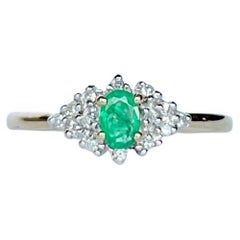 Vintage Emerald and Diamond 9 Carat Gold Cluster Ring