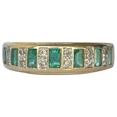 Vintage Emerald and Diamond 9 Carat Gold Half Eternity Band