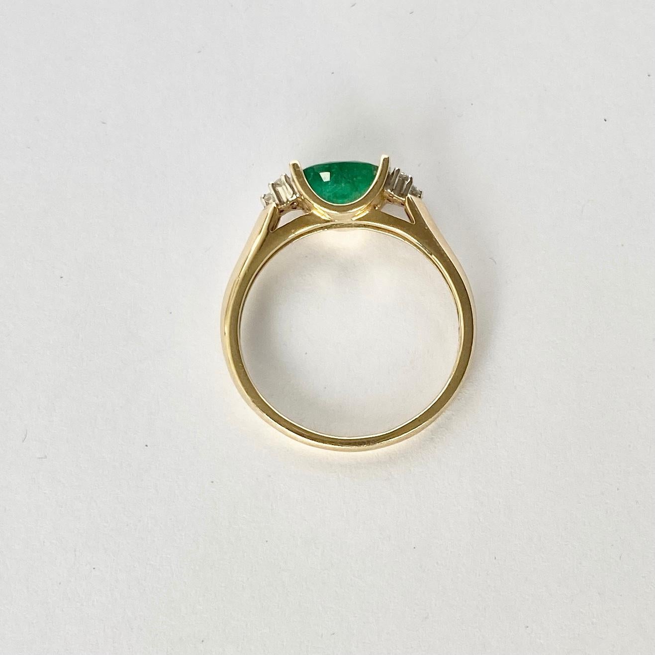 Modern Vintage Emerald and Diamond 9 Carat Gold Ring For Sale