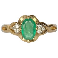 vintage emerald ring 9 Vintage Emerald and Diamond 9 Carat Gold Ring