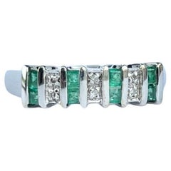 Vintage Emerald and Diamond 9 Carat White Gold Band