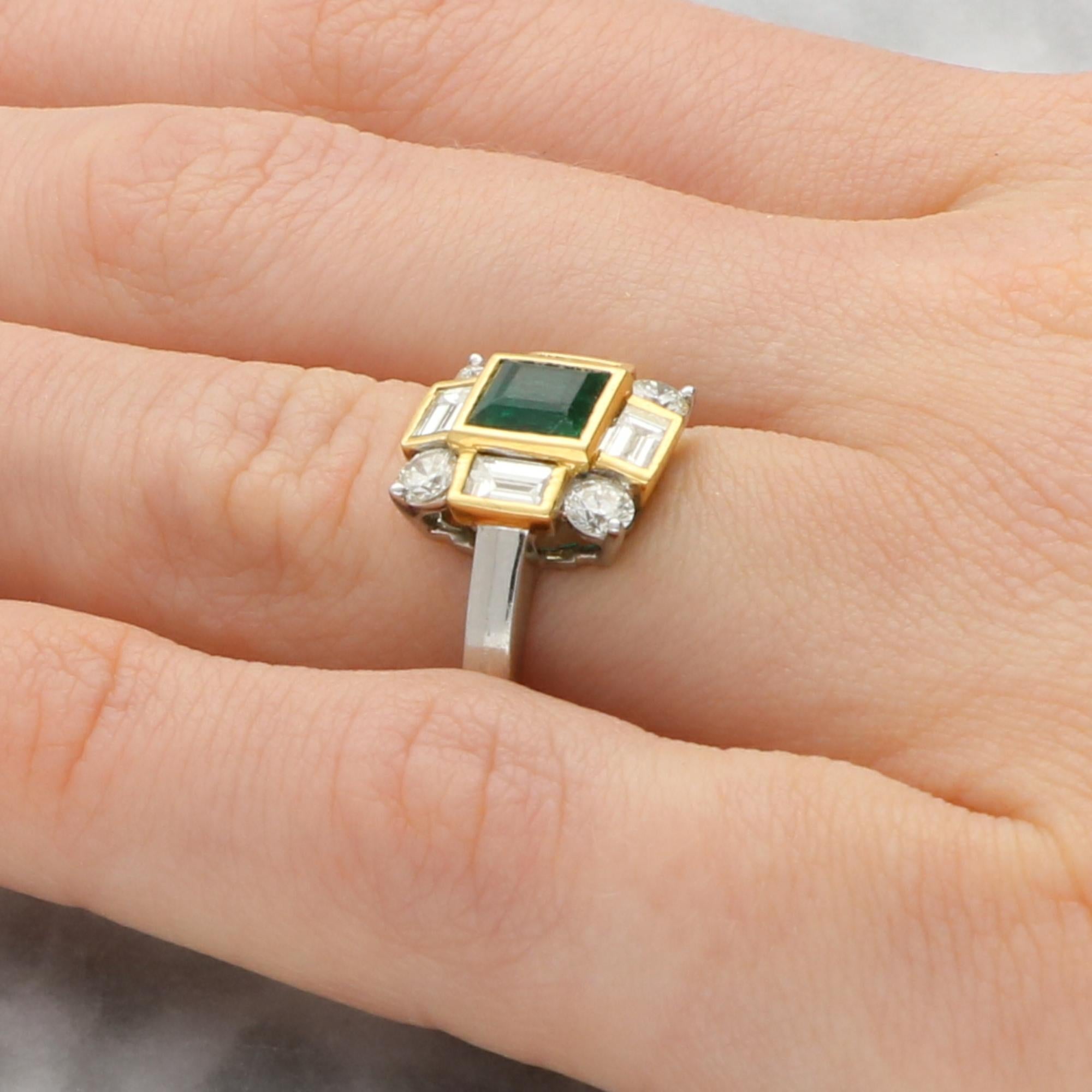 Vintage Emerald and Diamond Alternative Cluster Ring in 18k Yellow and White Gol For Sale 1