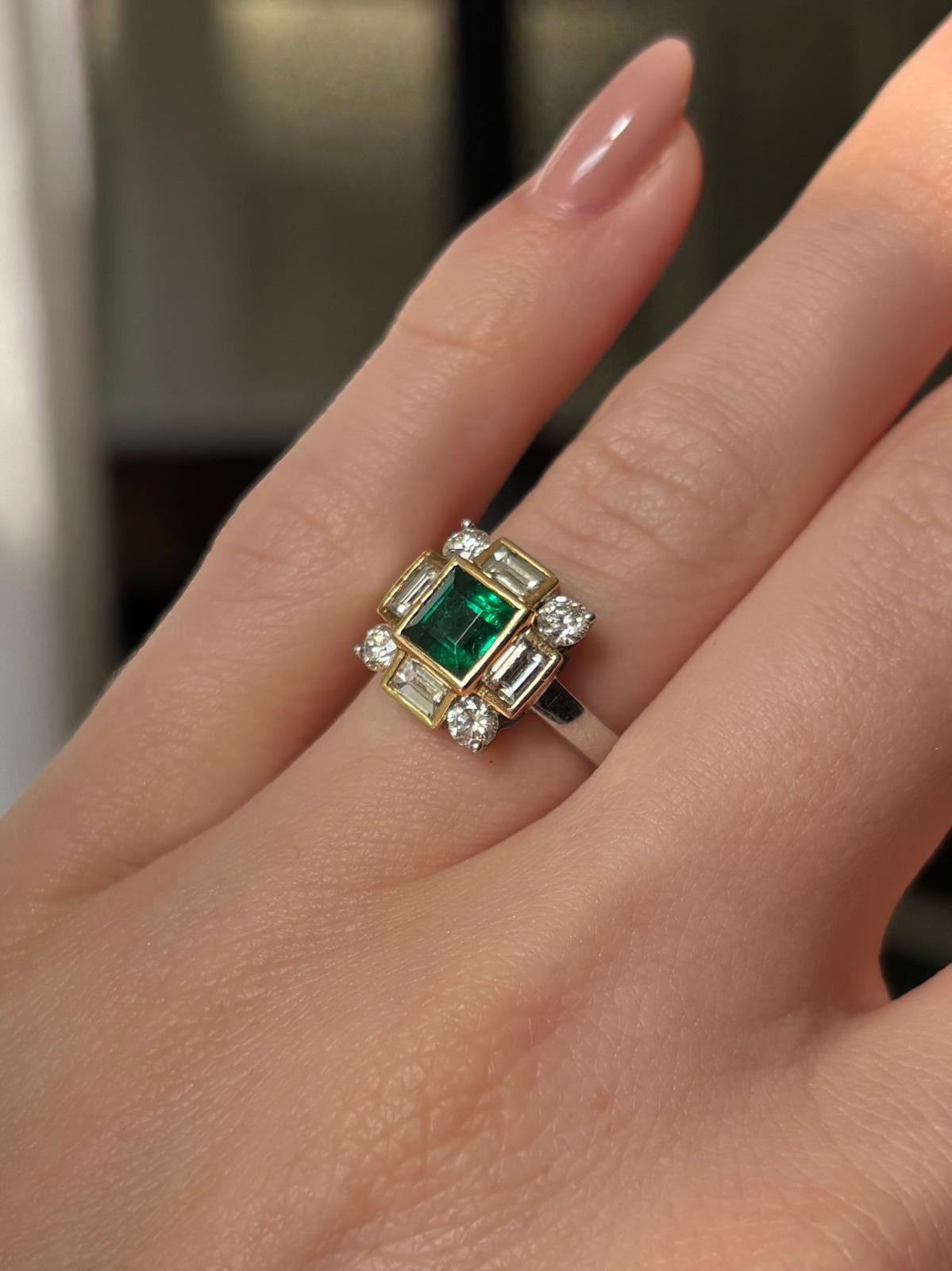 Vintage Emerald and Diamond Alternative Cluster Ring in 18k Yellow and White Gol For Sale 2