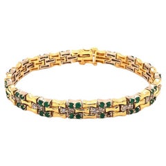 Bracelet vintage en or jaune 18 carats avec émeraudes et diamants en forme de bambou