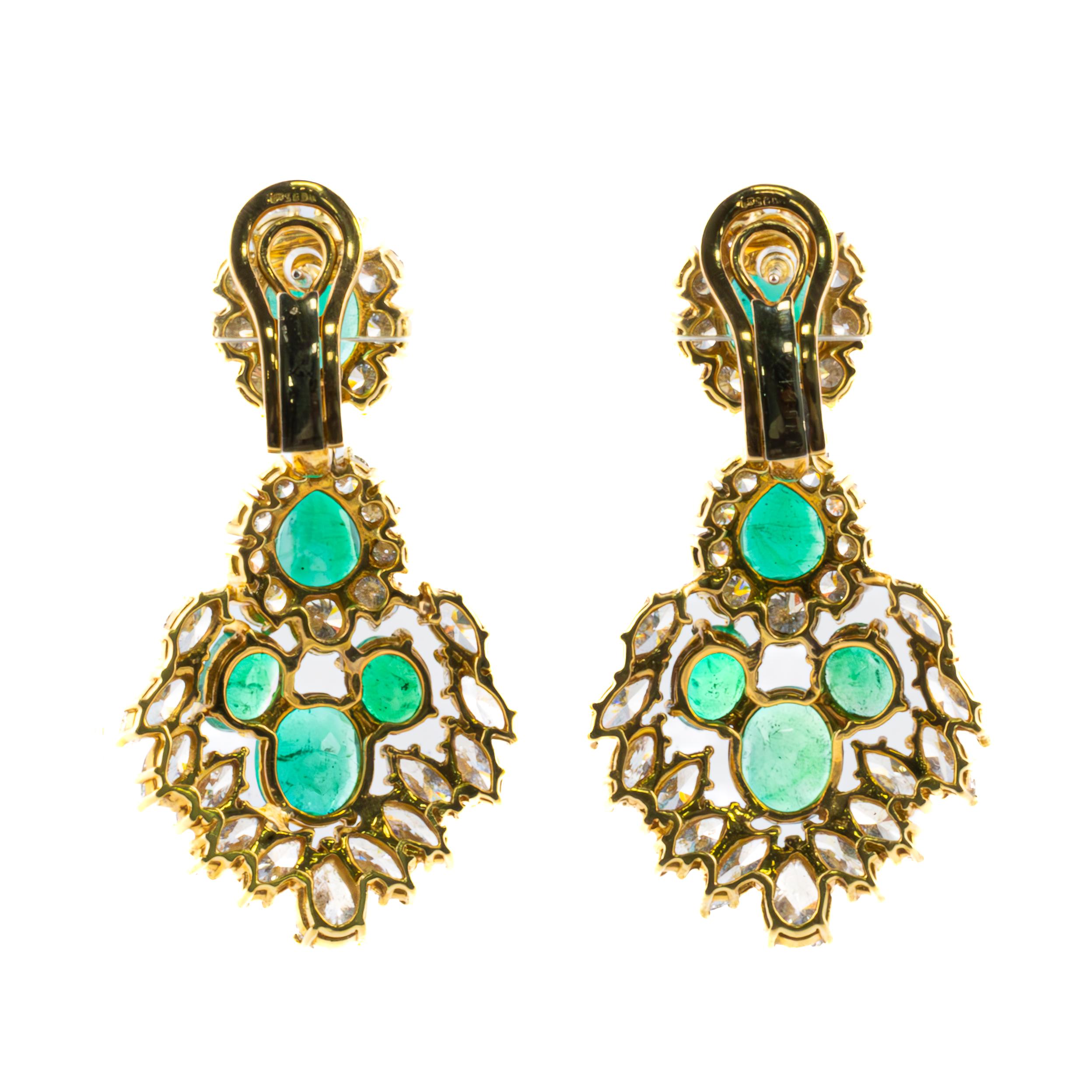 Pendientes araña vintage de esmeraldas y diamantes Corte redondo en venta