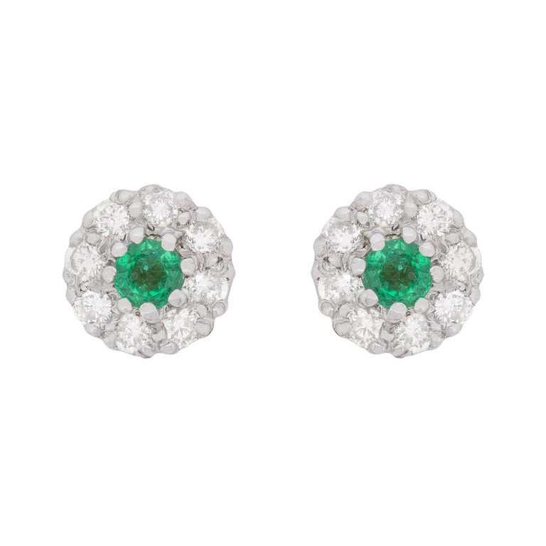 Vintage Emerald and Diamond Cluster Earrings, circa 1960s For Sale at ...