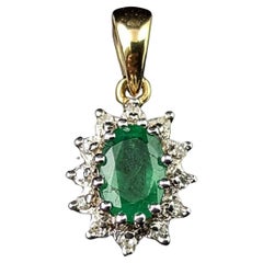 Retro Emerald and Diamond cluster pendant, 9k gold 