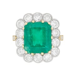 Vintage Emerald and Diamond Cluster Ring, circa 1940s