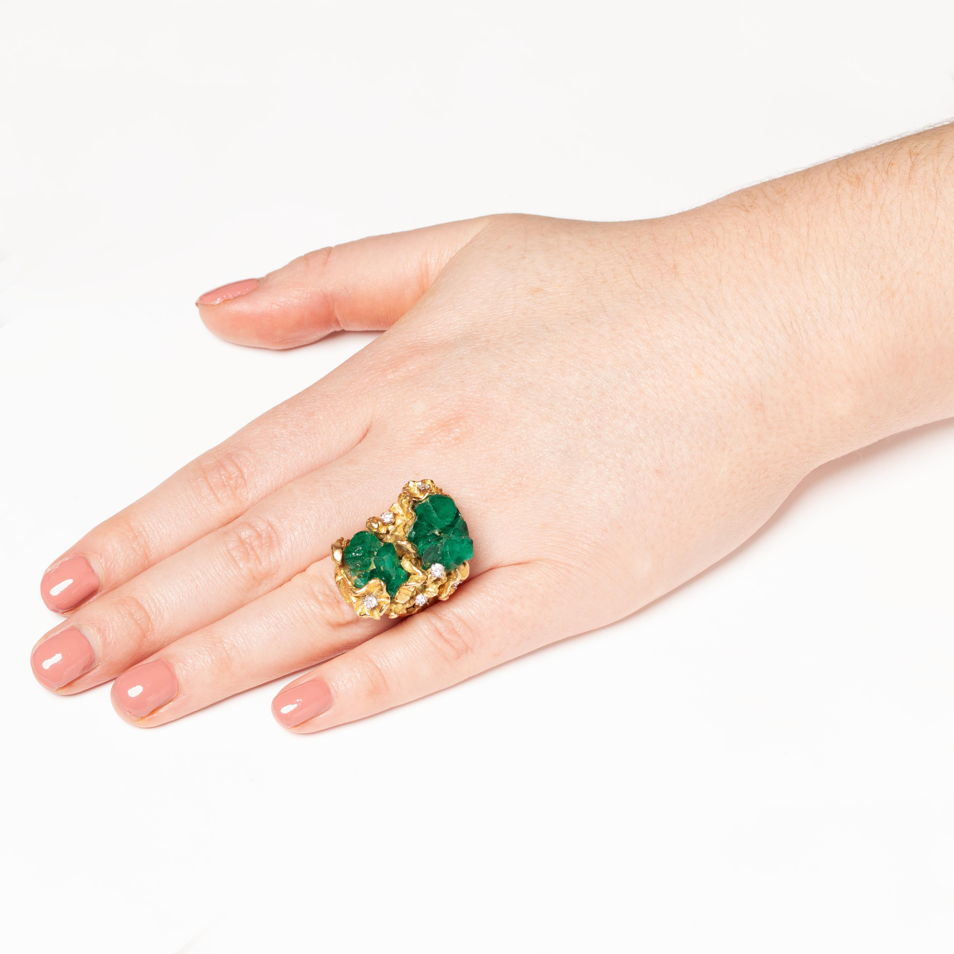 Vintage-Cocktailring mit Smaragd und Diamant, 1960er Jahre für Damen oder Herren im Angebot