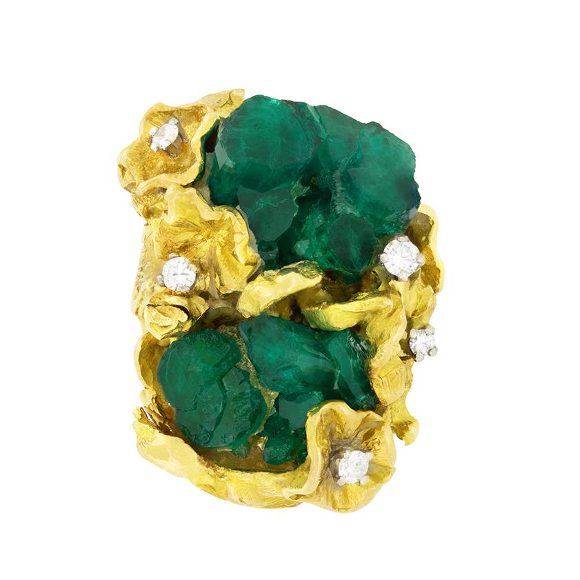 Vintage Emerald and Diamond Cocktail Ring, c.1960s